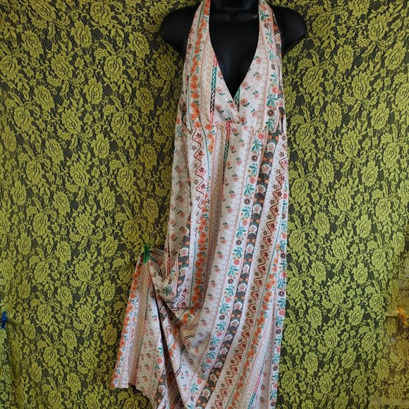 OOAK Vintage Floral Handmade Open Back Halter Farmer's Market Maxi Sundress - Picture 1 of 10